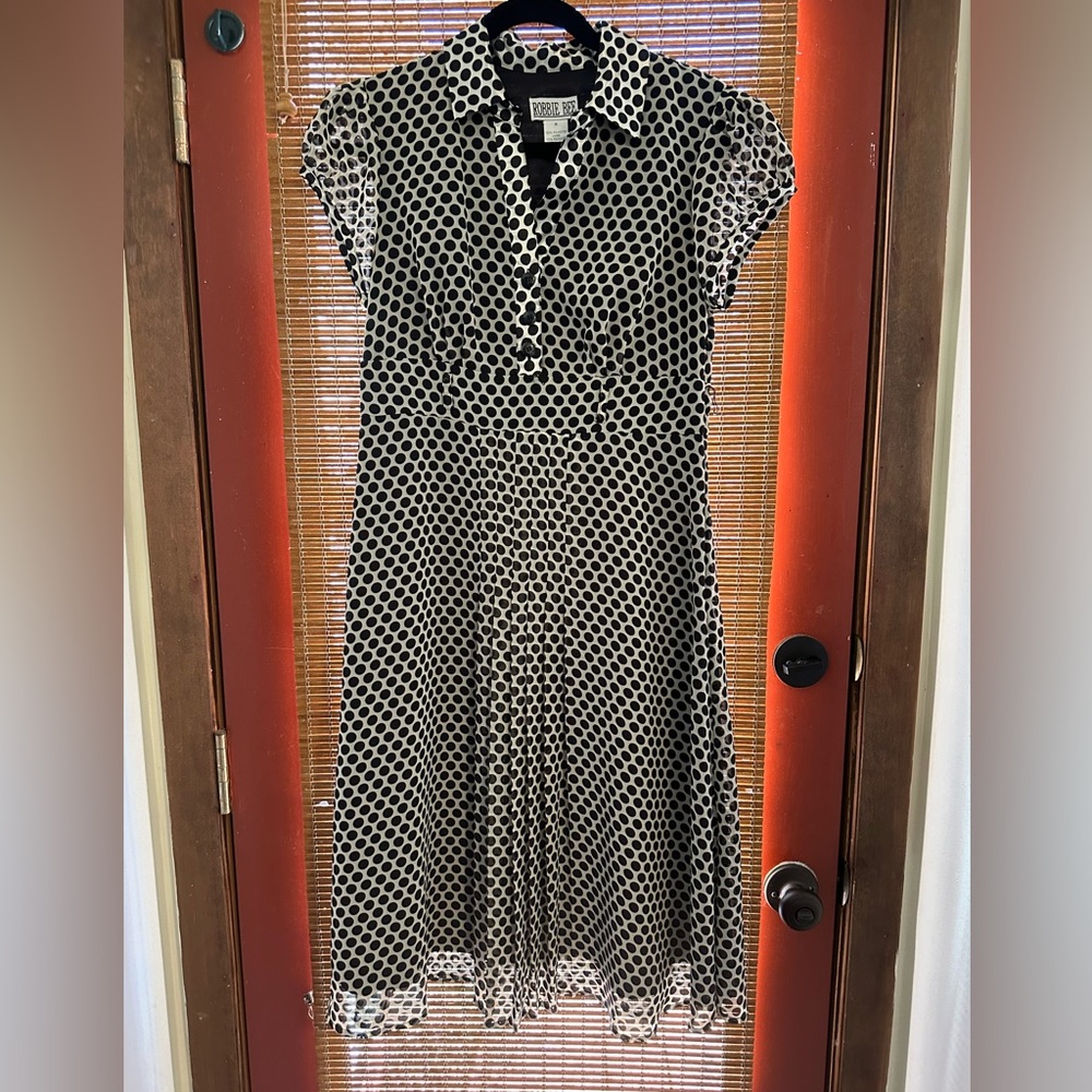 Vintage White and black polkadot silk dress.